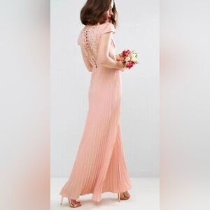 Asos Elegant Pink Lace Back Dress With Pleats